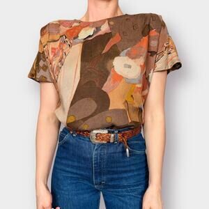 80s Casual Corner Tan Brown Blouse Size S